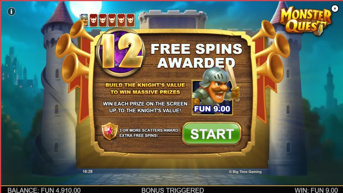 Ksatria berhadapan dengan naga dalam slot Monster Quest