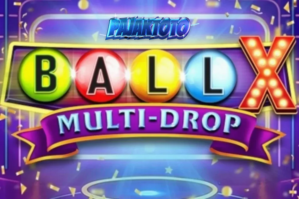 Tampilan visual neon dari slot Ball X Multi-Drop dengan simbol buah dan jackpot.